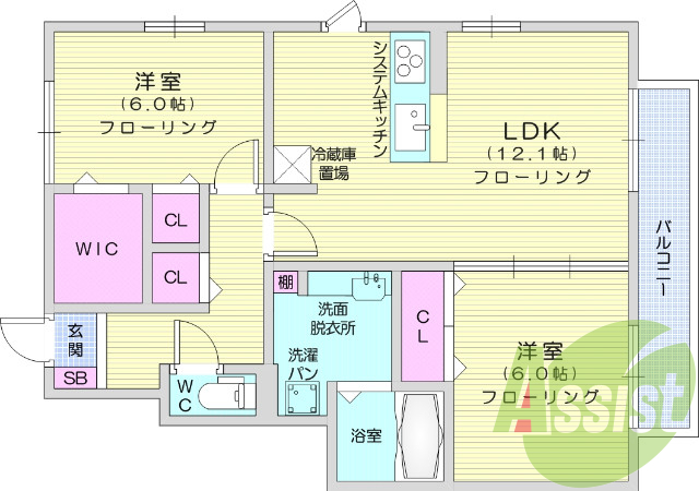 2LDK、駅徒歩10分圏内、ALSOK付、WIC、軽量鉄骨造