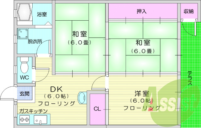 ３DK、温水洗浄便座、独立洗面台、エアコン、収納