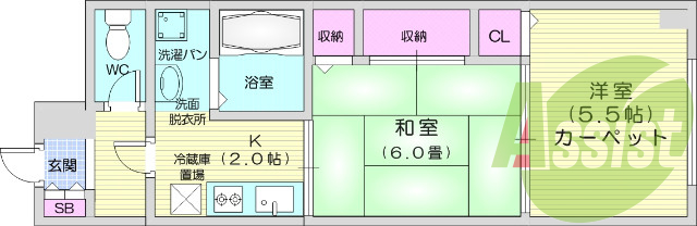 2Ｋ、都市ガス、独立洗面台、収納4か所以上。