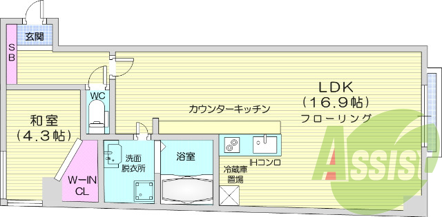 1LDK、都市ガス、独立洗面台、収納4か所以上。
