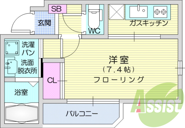 1Ｋ、エアコン、室内洗濯機置場、トイレ浴室別、クローゼット