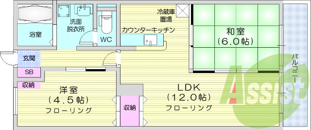 2ＬＤＫ、都市ガス、対面式キッチン、独立洗面台