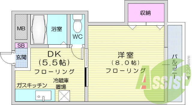 １DK、バス・トイレ別、プロパンガス、追い炊き