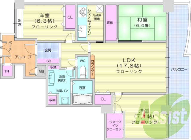 3LDK、追い焚き、食器洗浄乾燥機、浴室乾燥