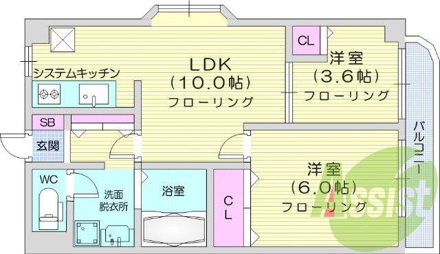 2ＬＤＫ、システムキッチン、モニター付インターホン、エアコン