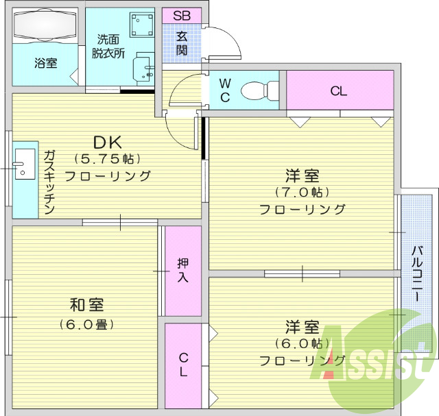 3DK、追い焚き機能、バス・トイレ別、収納スペース