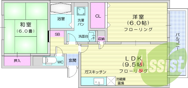 2LDK、エアコン、バストイレ別、インターホン