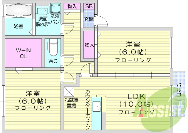2LDK、カメラ付きインターホン、ウォシュレット