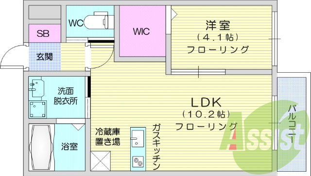 1LDK、ウォークインCL、カウンターキッチン、ペット相談可