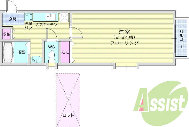 １K、南西向き、バストイレ別、日当たり良好、インターホン有り
