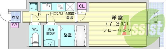 1K、オートロック、バストイレ別、モニター付きインターホン
