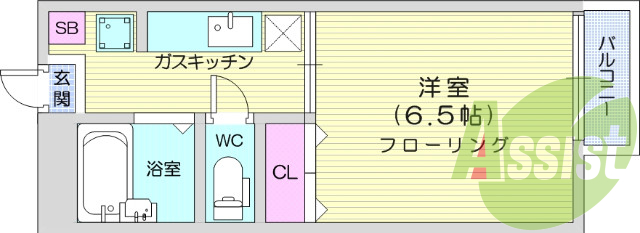 1Ｋ、バストイレ別、エアコン、クローゼット、バルコニー