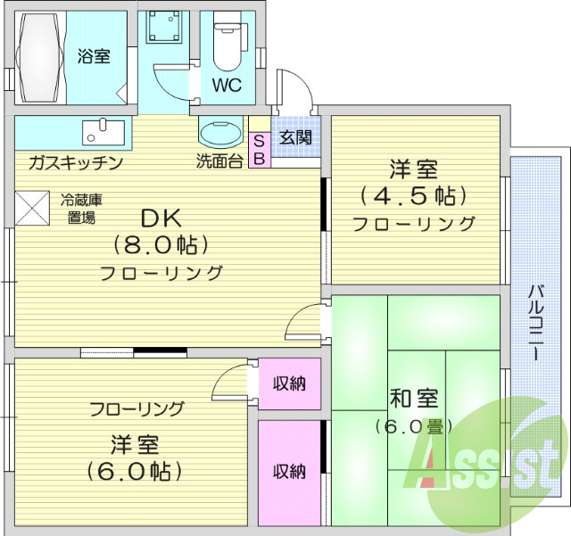 3DK、B・T別、ウォシュレット、シャンプードレッサー