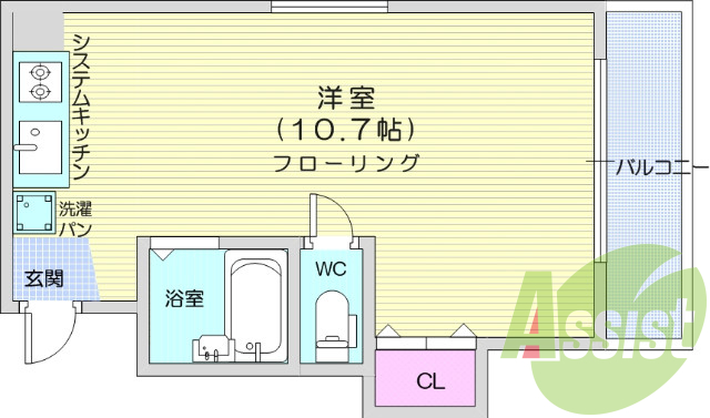 １R、モニター付きインターホン、エアコン