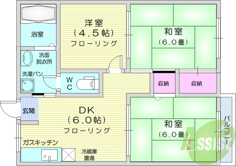 バストイレ別、独立洗面台、室内洗濯機置き場