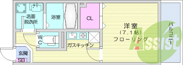 1K、角部屋、BS共聴、オートロック、浴室乾燥機、追焚機能