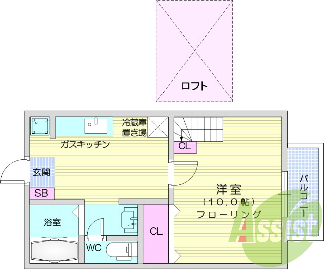 1K、エアコン、モニターインターホン、バストイレ別