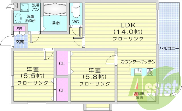 ２LDK、オートロック、システムキッチン、シャワートイレ