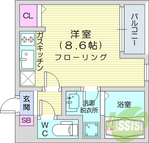 1Ｒ、オートロック、洗面化粧台、浴室テレビ、浴室乾燥