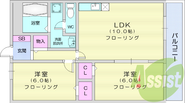 2LDK・エアコン・独立洗面台・モニター付きインターホン