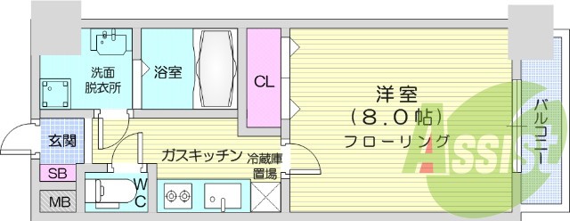 1K、バストイレ別、独立洗面台、モニター付きインターホン