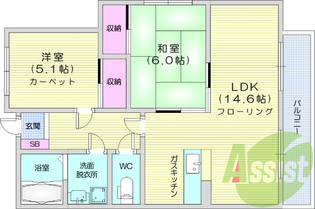 ２LDK、追い焚き機能、バルコニー、角部屋、ウォシュレット