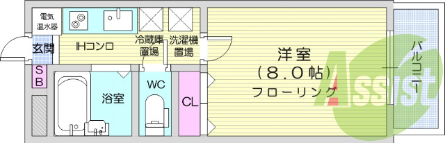 1K、エアコン、バストイレ別、インターホン