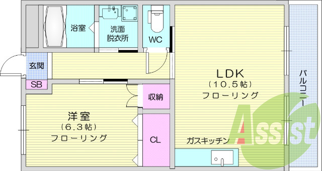 1ＬＤＫ、バルコニー、シューズボックス、浴室乾燥機、追焚機能