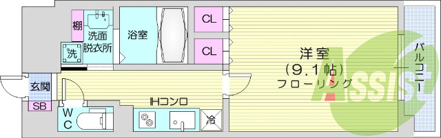 １K、浴室乾燥、エアコン、IHシステムキッチン、オートロック