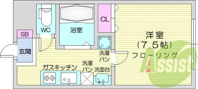 １K、都市ガス、モニター付インターホン、エアコン、