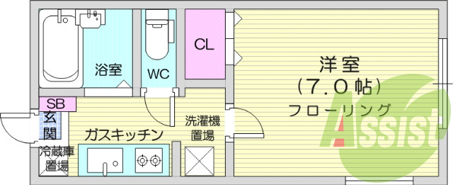 1Ｋ、バストイレ別、エアコン、室内洗濯機置き場