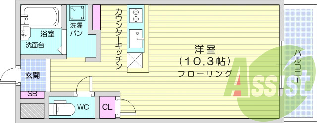 1R、南向き、追い焚き機能、モニター付きインターホン