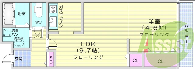1LDK・オートロック・バストイレ別・TVインターホン