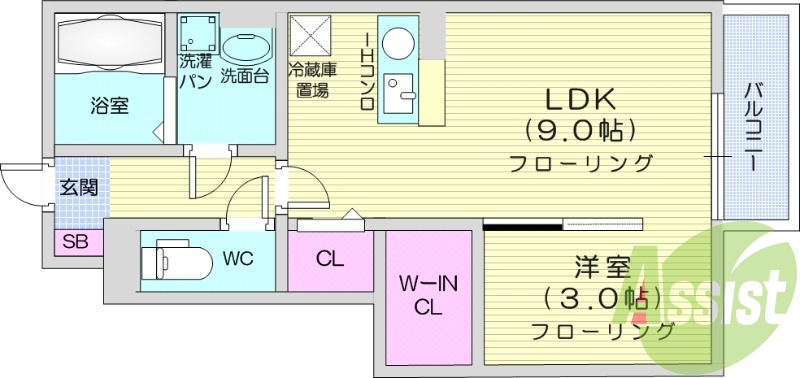 1K・風呂トイレ別・追焚・TVインターホン