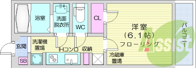 1K、家具家電付き、角部屋、モニタ付インターホン。