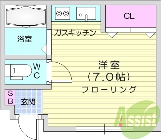 ワンルーム、エアコン、風呂トイレ別、クローゼット