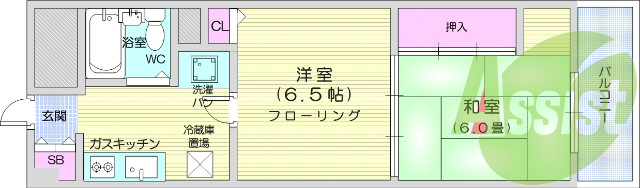 ２K・バストイレ別・室内洗濯機置場・エアコン