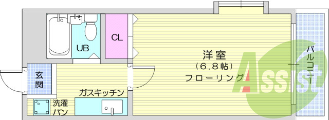 1K・洗面台・バス、トイレ同室・シャワー