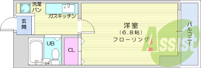 1K・洗面台・バス、トイレ同室・シャワー