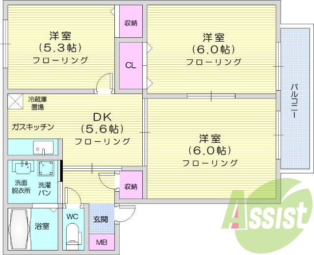 3DK、追い焚き機能、浴室乾燥機、エアコン