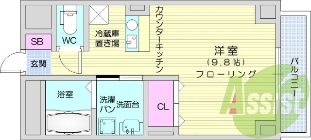 1R、追い焚き、独立洗面台、浴室乾燥機、エアコン