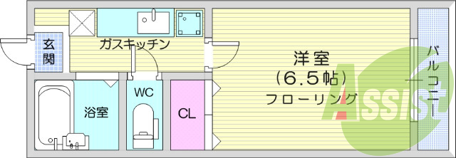 1K、バス・トイレ別、ネット無料、バルコニー、エアコン