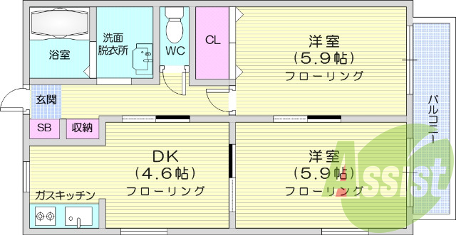 2K、フローリング、追い焚き付き、エアコン、プロパンガス