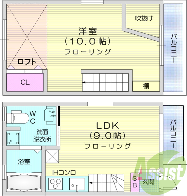 １LDK、オール電化、バストイレ別、システムキッチン