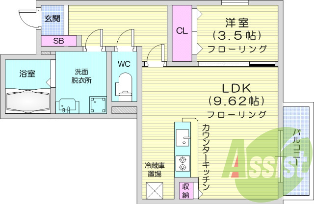 1LDK、モニター付きインターホン、ウォシュレット