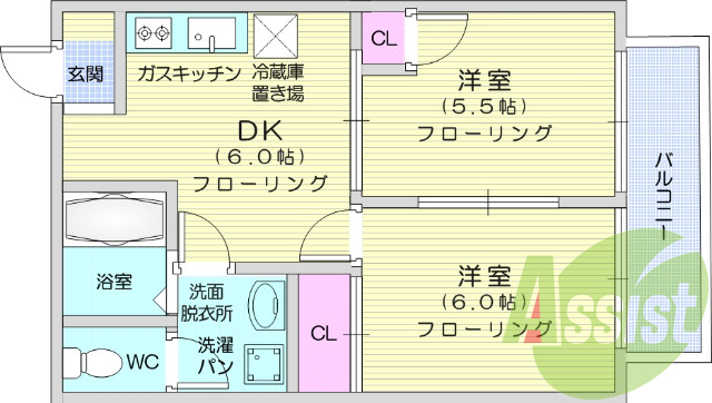 2DK、エアコン、独立洗面台、ウォシュレット