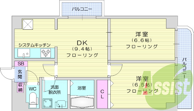 2DK、モニター付きインターホン、ウォシュレット