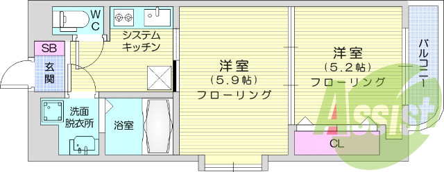2DK、モニター付きインターホン、ウォシュレット
