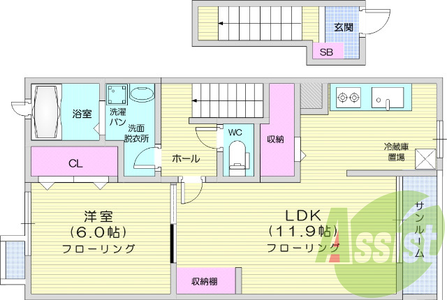 1LDK、物置、ネット無料、南向き、エアコン2台、浴室乾燥機