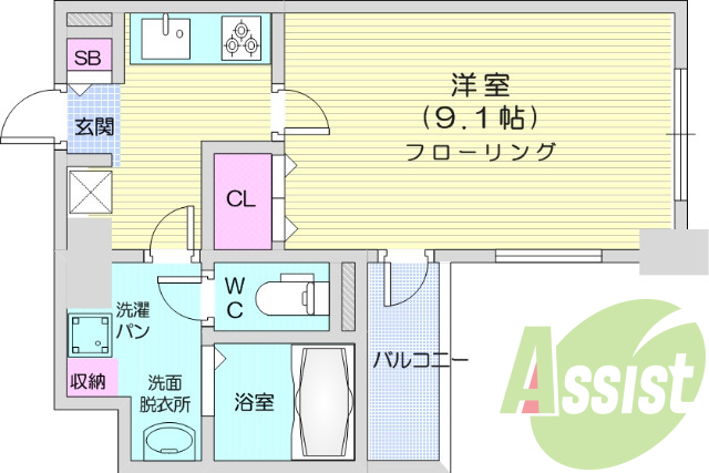 1K、エアコン、モニター付きインターホン
